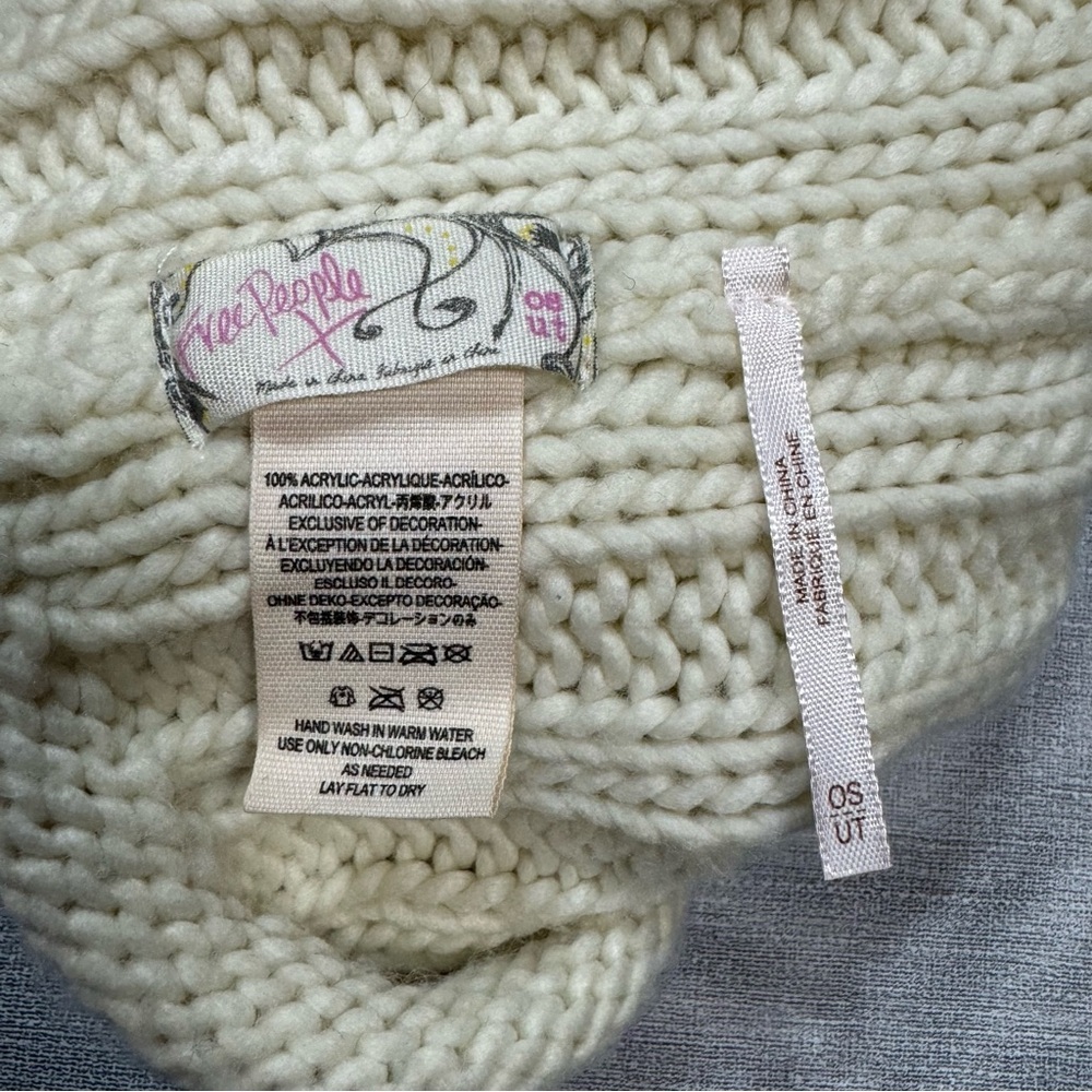 Free People Rory Ribbed Slouchy Ivory Beanie Hat - Picture 5 of 5